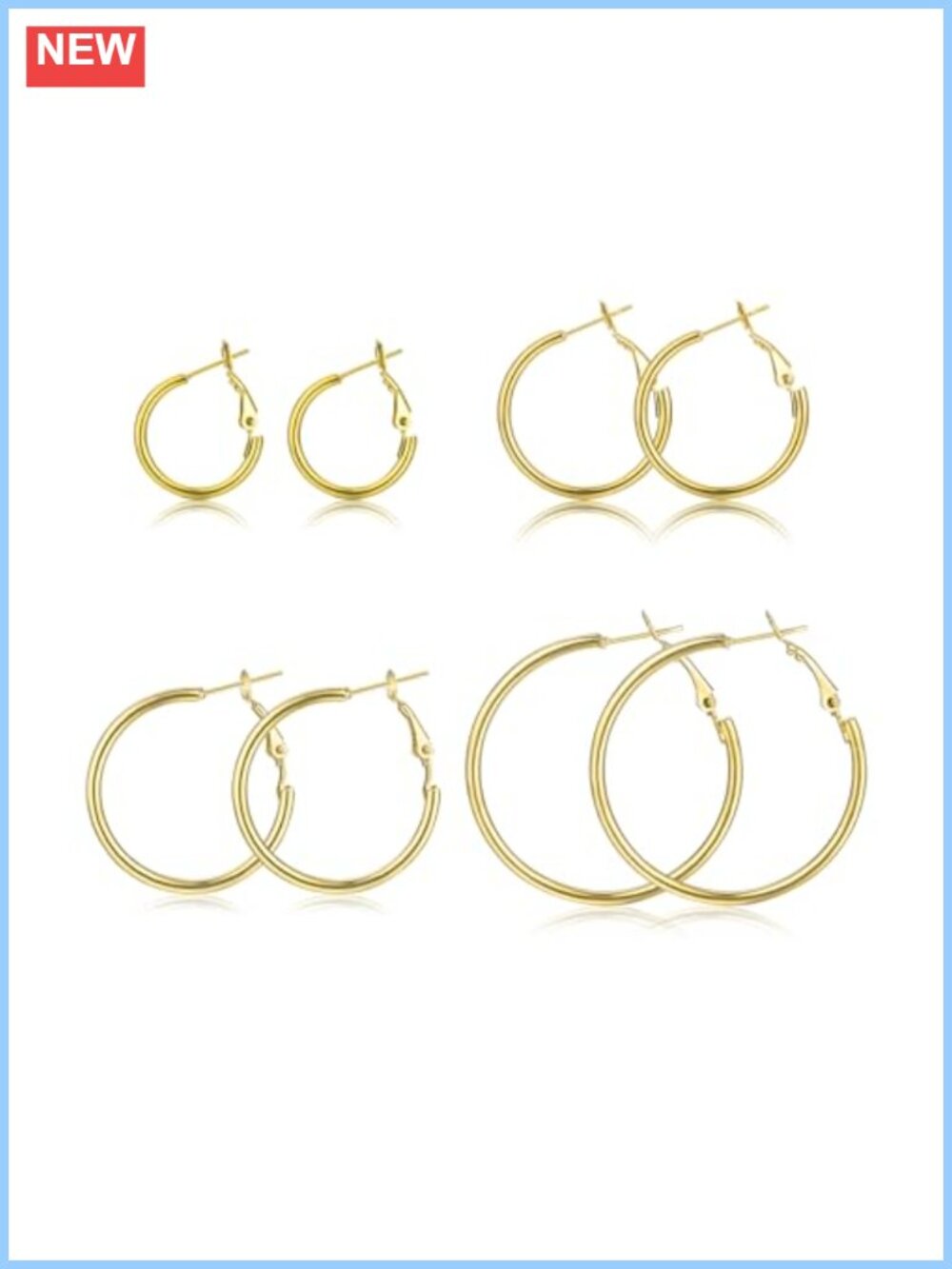 14K Gold Plated Stainless Steel Hoop Earrings Set Lightweight Hypoallergenic